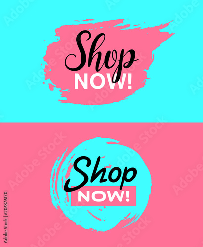 Vector Shop now Banners pink and blue concept collection  illustrations