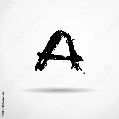 Letter A. Handwritten by dry brush. Rough strokes textured font. Vector illustration. Grunge style alphabet.