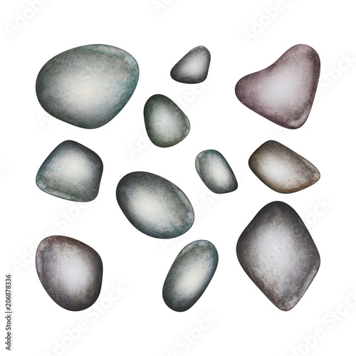 Set of watercolor SPA stones isolated