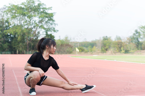 Beautiful asian woman stretching body,Thailand people,A girl love health,Exercise for strong body