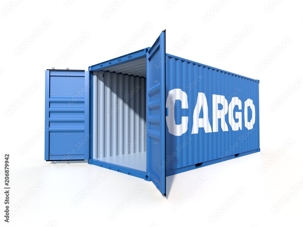 Ship cargo container side view with cardboard boxes Ship cargo container side view with cardboard boxes