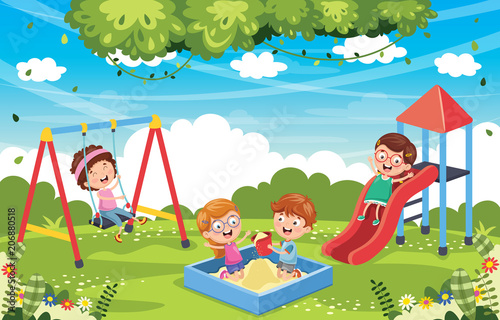 Vector Illustration Of Children At Park