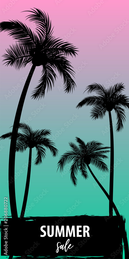 Fototapeta premium Summer time palm tree banner poster