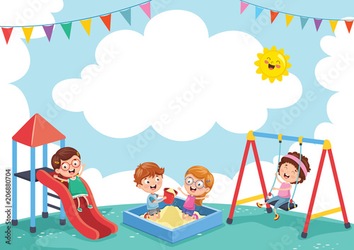 Vector Illustration Of Children At Park
