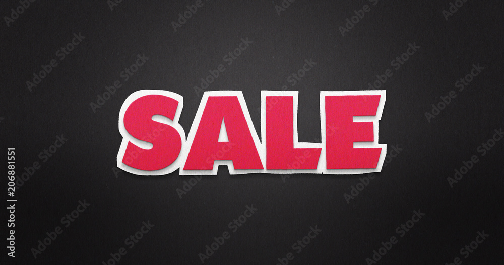 Obraz premium Sale. Pink word on black background with paper texture.