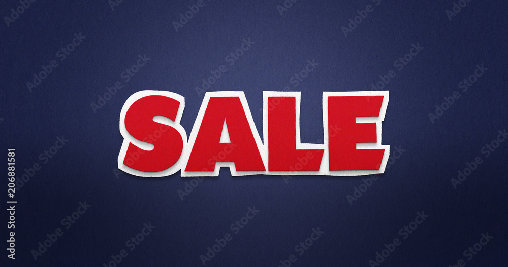 Fototapeta premium Sale. Red word on blue background with paper texture.