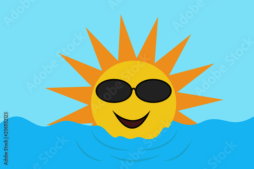 Sol feliz bañandose en el mar.