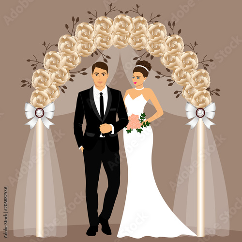 Wedding arch with bride and groom.