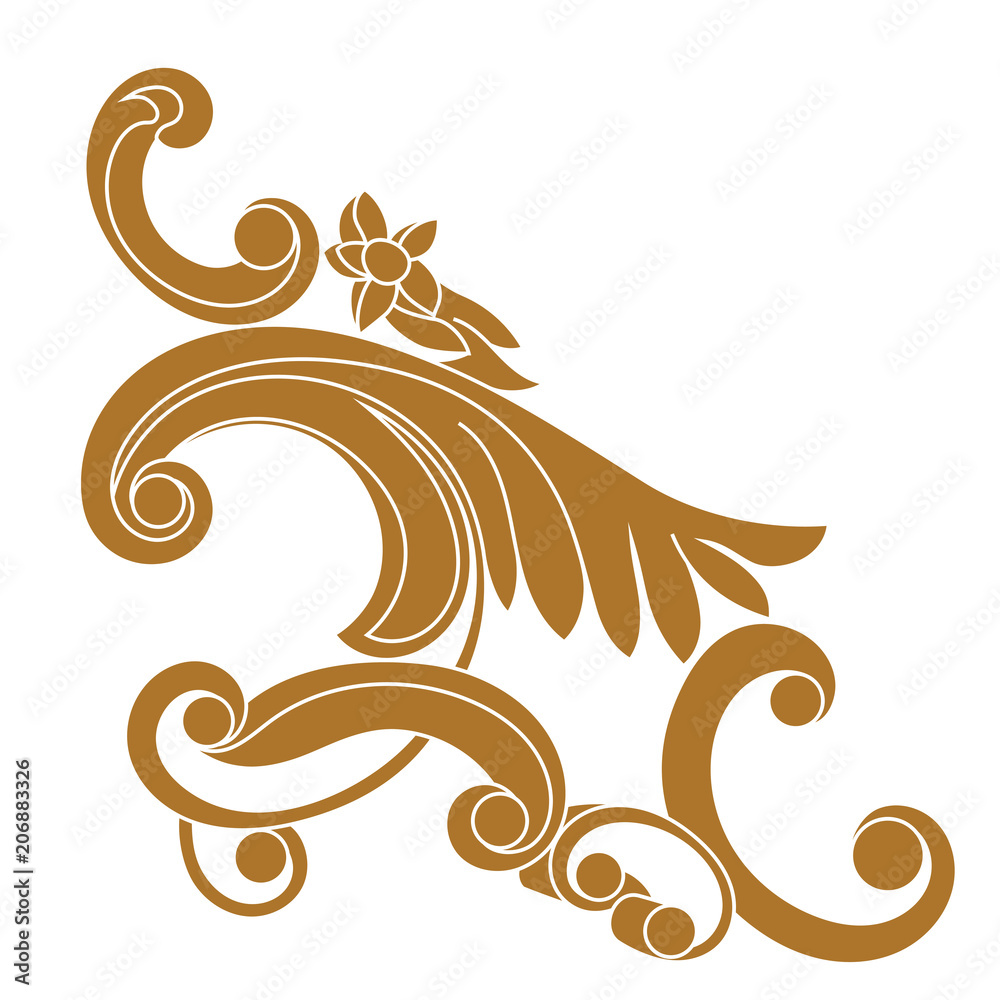 Fototapeta Golden vintage baroque ornament, corner. Retro pattern antique style acanthus. Decorative design element filigree calligraphy vector. - stock vector