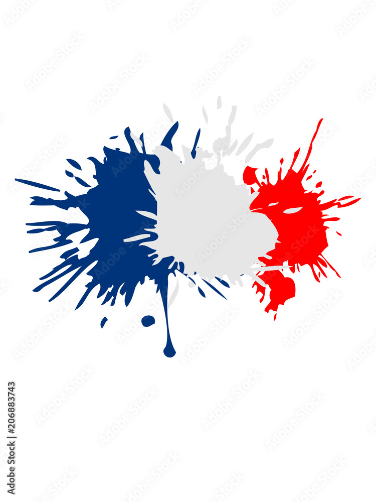 farbe tropfen 3 kleckse spritzer stempel alt 3 farben frankreich nation blau  weiß rot flagge design logo cool Stock Illustration | Adobe Stock