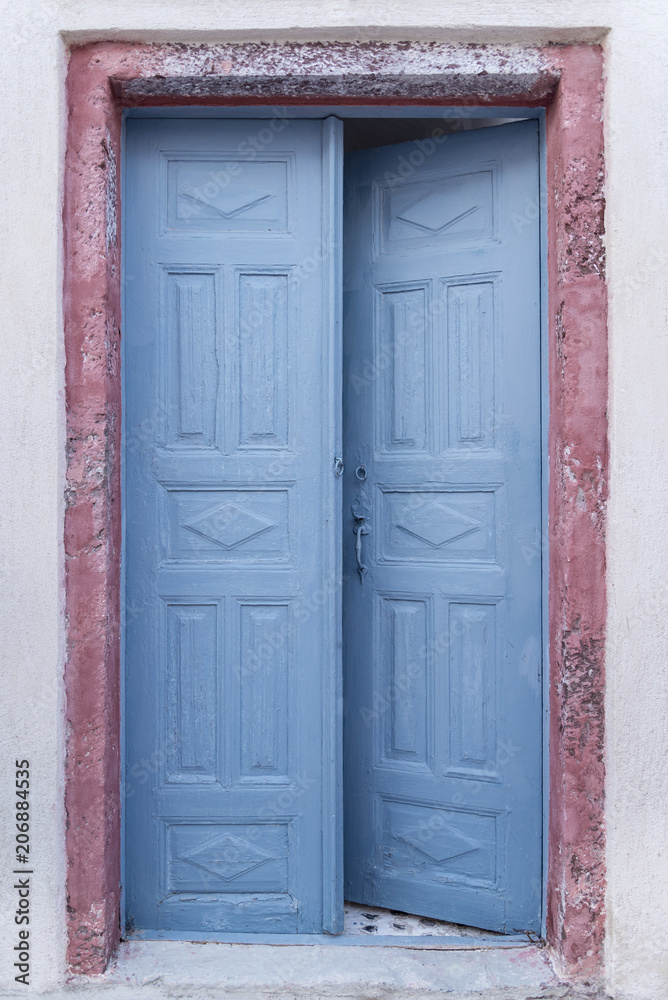 Traditional old door of a Greek house at Santorini island