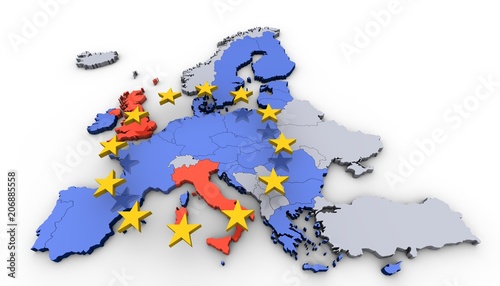 italy exit leaving eu brexit european union euro problems crisis 3d map