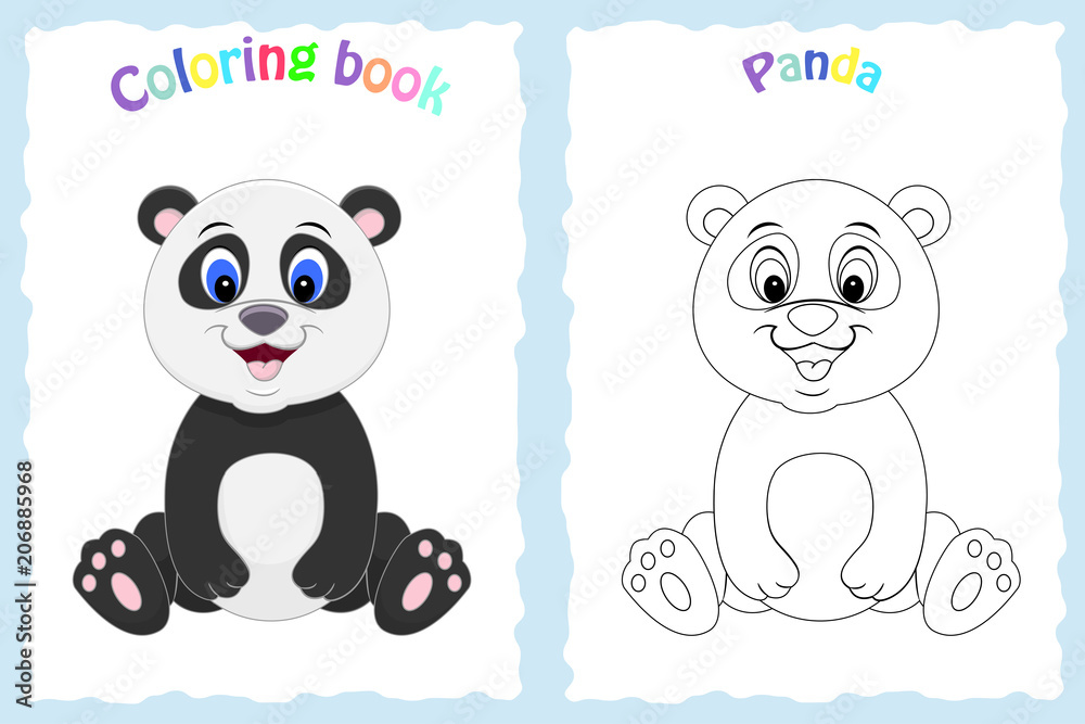 Coloring book page for preschool children with colorful panda an Stock ...