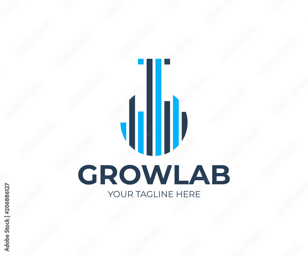 Growth lab logo template. Lab flask and graph vector design. Laboratory analytics logotype Growth lab logo template. Lab flask and graph vector design. Laboratory analytics logotype