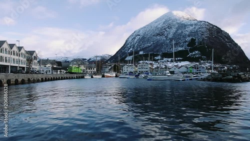 Volda in Winter with harbor and Rotsethornet photo