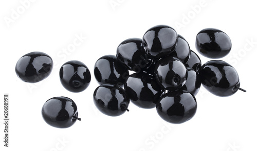 Heap of black olives isolated on white background with clipping path