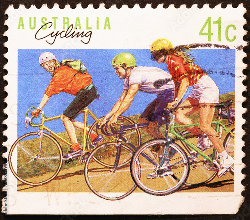 Young bikers on australian postage stamp