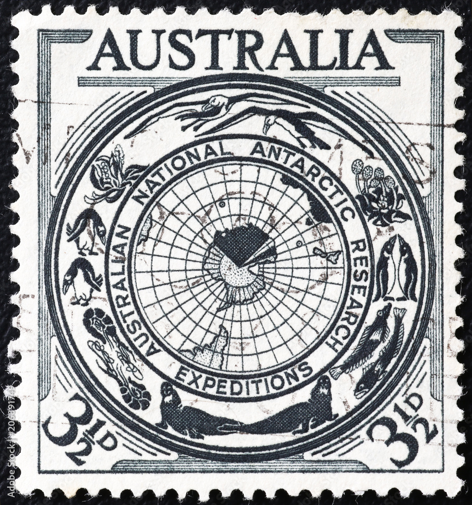 Australian antarctic reaserch expeditions celebrated on postage stamp