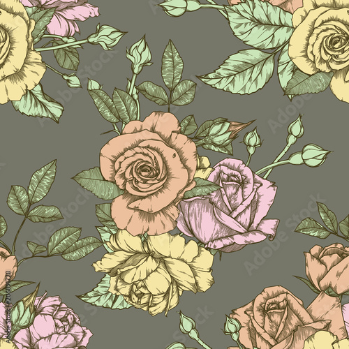 Wallpaper Mural Seamless pattern with roses Vintage design Torontodigital.ca