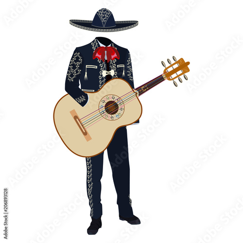 Mariachi musician with guitar vector illustration