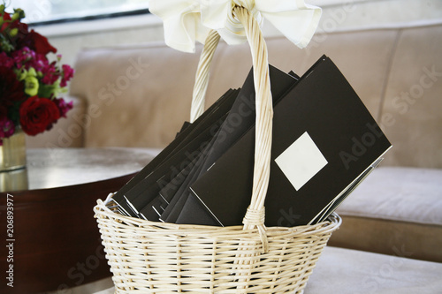 Wedding Programs in a Wicker Basket