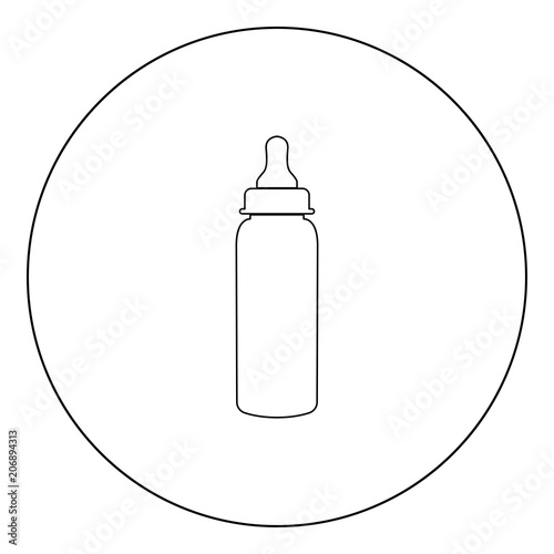 Baby bottle symbol black icon in circle vector illustration isolated .