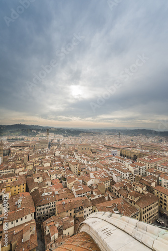 View of the city of Florence from the Brunelleschi dome of the cathedral of Florence.