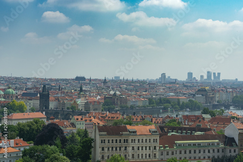 Prague, Czech Republic panorama of the old town with tiled brown roofs