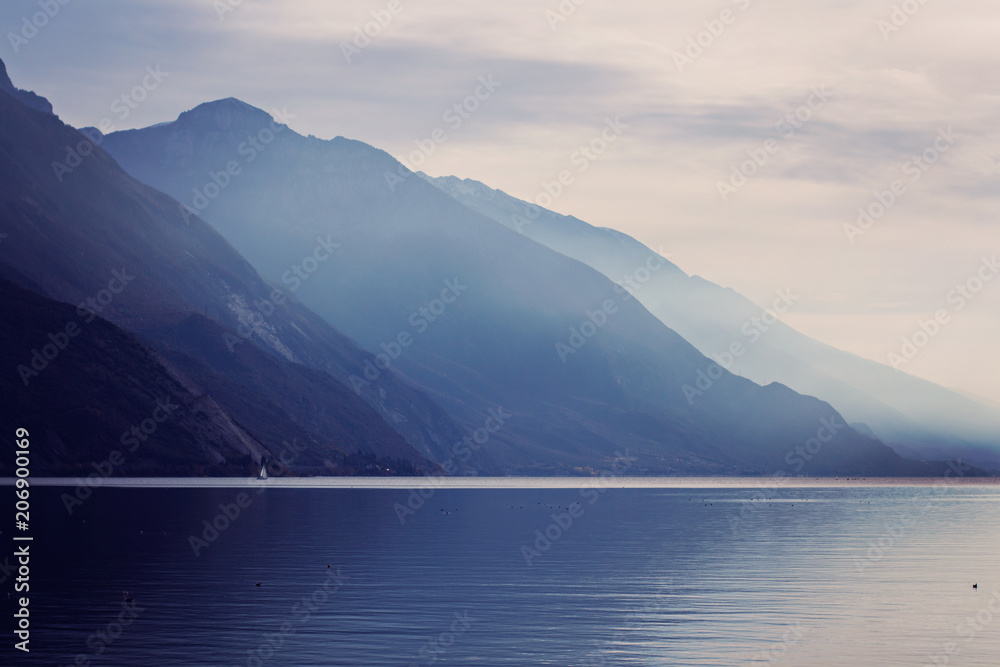 Foggy mountains near lake Garda Italy
