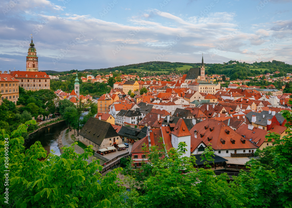 Panoramic view over the beautiful town fo Český Krumlov, south Bohemia, Czech Republic