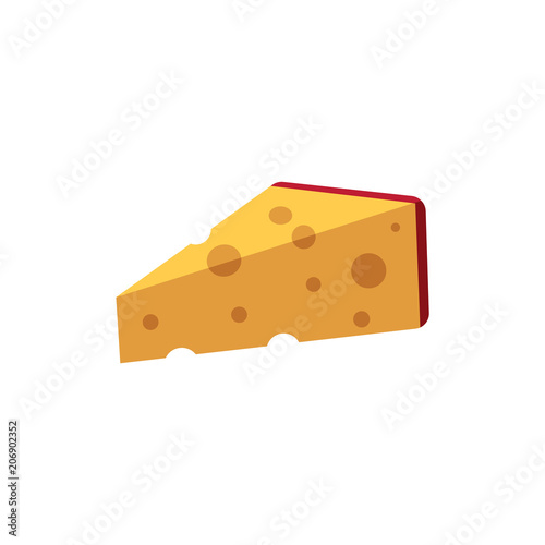 Cartoon wedge of emmental chees. Swiss, italian dairy fresh organic product, gourmet healthy food for advertising, poster design. Isolated vector illustration