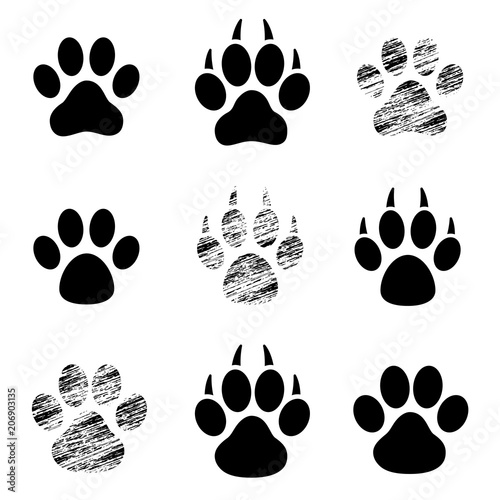 Black set Paw Print - stock vector.