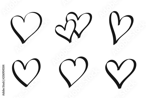Set of hand drawn hearts - stock vector.