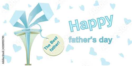 Father's day, greeting card. A gift to dad, on a white background blue hearts and flowers. Feast for the father.