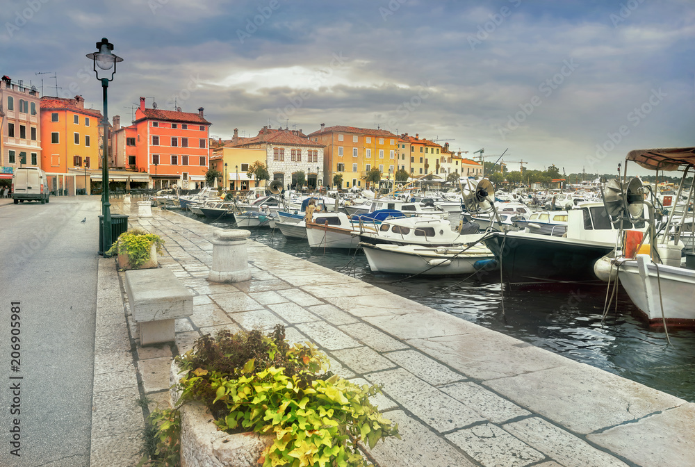 Quay and seafront in old town Rovinj. Croatia, Istrian Peninsula, Europe
