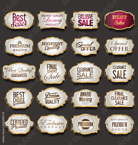 Blank golden frames and labels collection