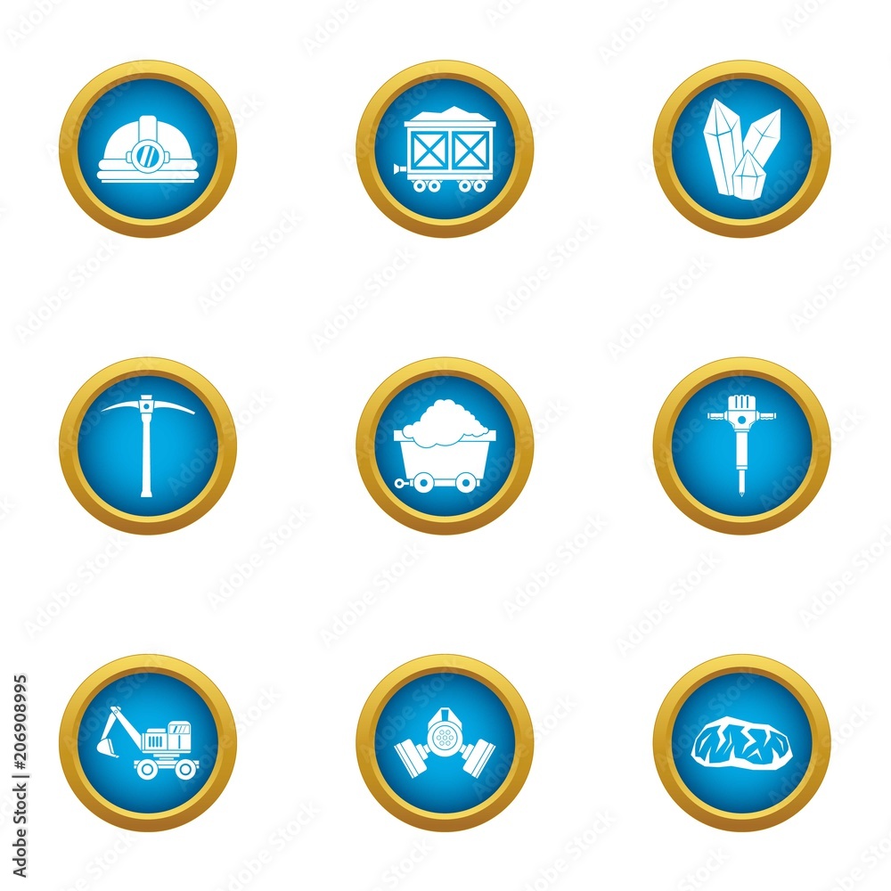Mineral extraction icons set. Flat set of 9 mineral extraction vector icons for web isolated on white background Mineral extraction icons set. Flat set of 9 mineral extraction vector icons for web isolated on white background