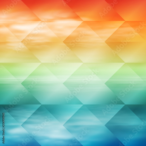 Sea sunset tropical background. Polygonal illustration consist of hexagonal elements. Triangular pattern for your summer travel design. Geometric background with gradient. EPS10 vector.