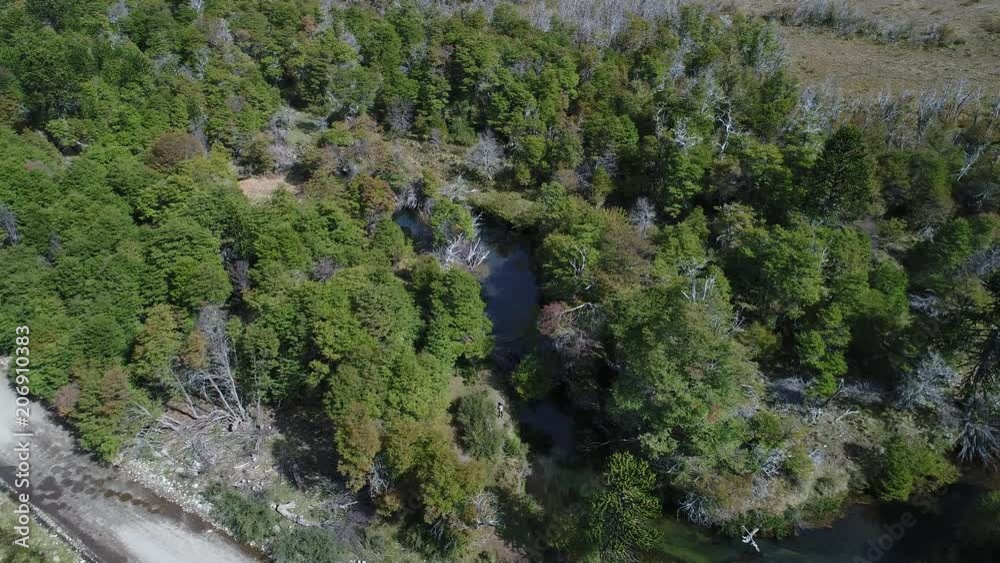 Aerial top view Drone Scene of a valley with a dirt road in a sunny day at autumn and the steppe with green trees. Camera moving forwards. Aerial top view Drone Scene of a valley with a dirt road in a sunny day at autumn and the steppe with green trees. Camera moving forwards.