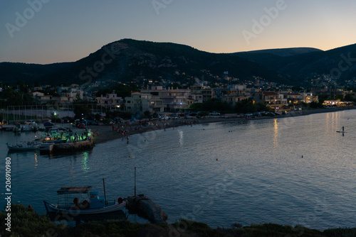 The bay of Porto Rafti in Greece at sunset