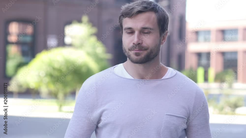 Sick Handsome Man Coughing while Standing Outdoor Sick Handsome Man Coughing while Standing Outdoor