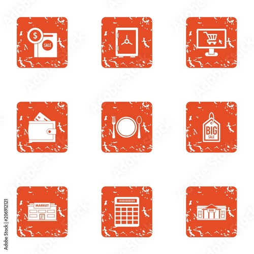 Banking activity icons set. Grunge set of 9 banking activity vector icons for web isolated on white background