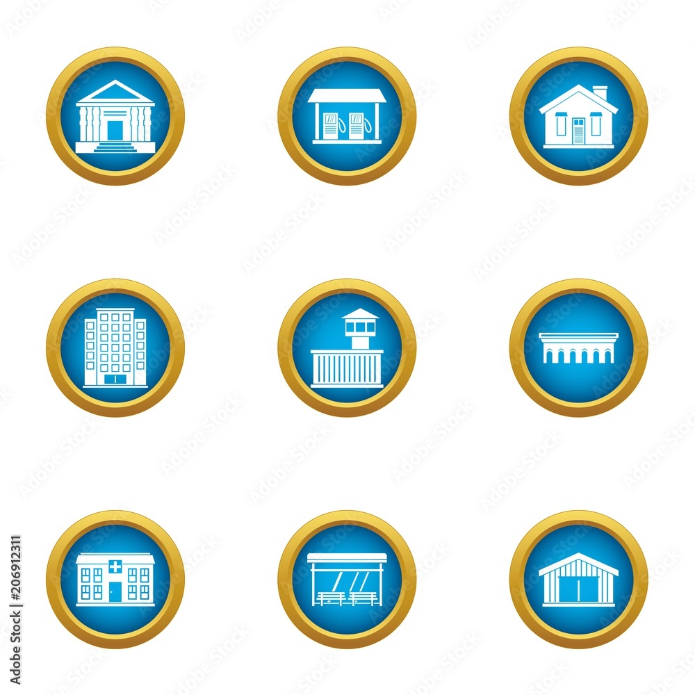 Cultural building icons set. Flat set of 9 cultural building vector icons for web isolated on white background