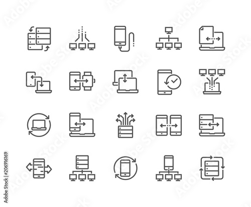 Simple Set of Data Exchange Related Vector Line Icons. Contains such Icons as Phone Backup, Traffic, Sync and more. Editable Stroke. 48x48 Pixel Perfect.