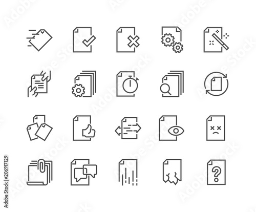 Simple Set of Document Flow Management Vector Line Icons. Contains such Icons as Bureaucracy, Batch Processing, Accept, Decline Document and more. Editable Stroke. 48x48 Pixel Perfect.