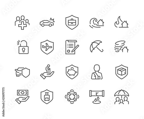 Simple Set of Insurance Related Vector Line Icons. Contains such Icons as Car Protection  Health Insurance  Contract and more. Editable Stroke. 48x48 Pixel Perfect.