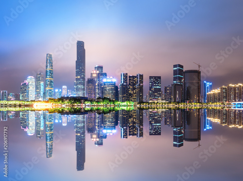 Guangzhou China modern city skyline panorama on the zhujiang river at night