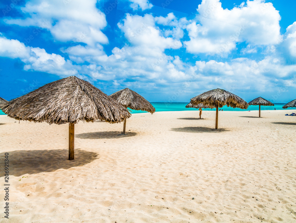 Thatched Umbrellas on Aruba Beach