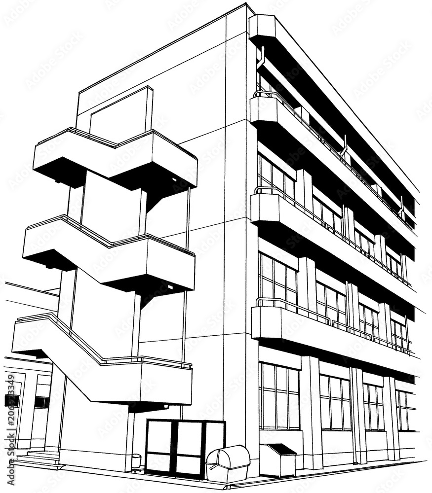 漫画風ペン画イラスト 学校 外観 Stock Illustration Adobe Stock