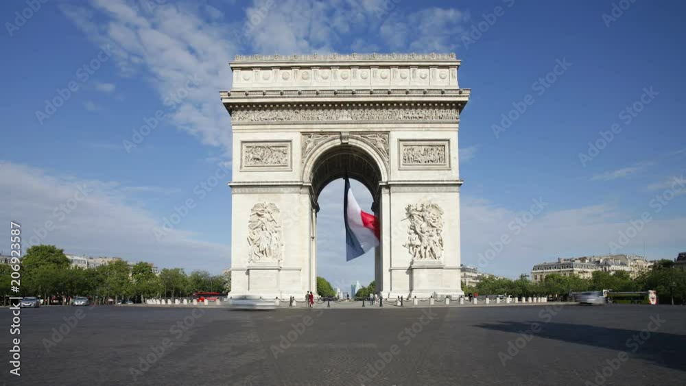 The flow of traffic at the Arc de Triomphe in Paris, France - T/Lapse The flow of traffic at the Arc de Triomphe in Paris, France - T/Lapse